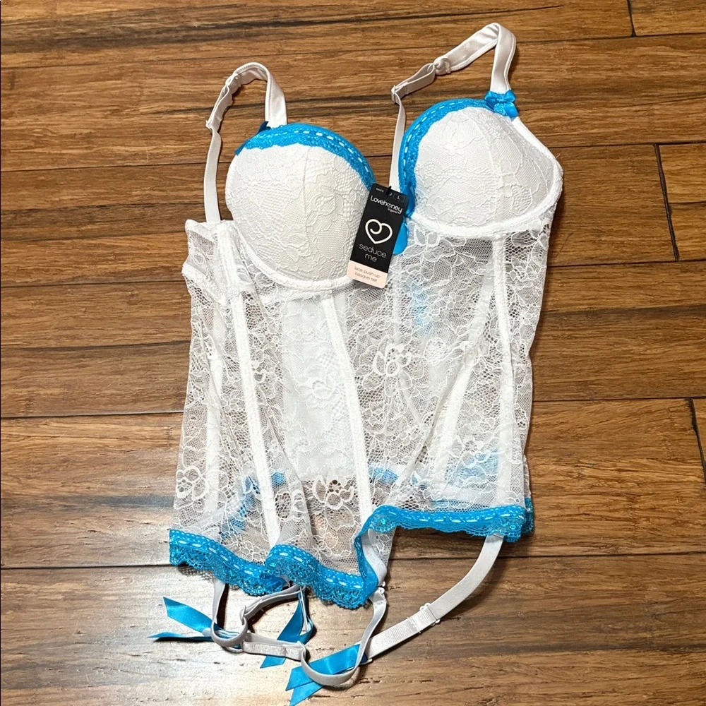 Lovehoney Lace Push-up Basque Top Lingerie White Blue Brand New NWT - Picture 2 of 6